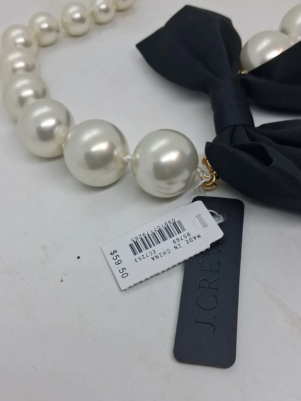 NWT J. Crew Ivory Pearl Necklace with Black Bow Accent